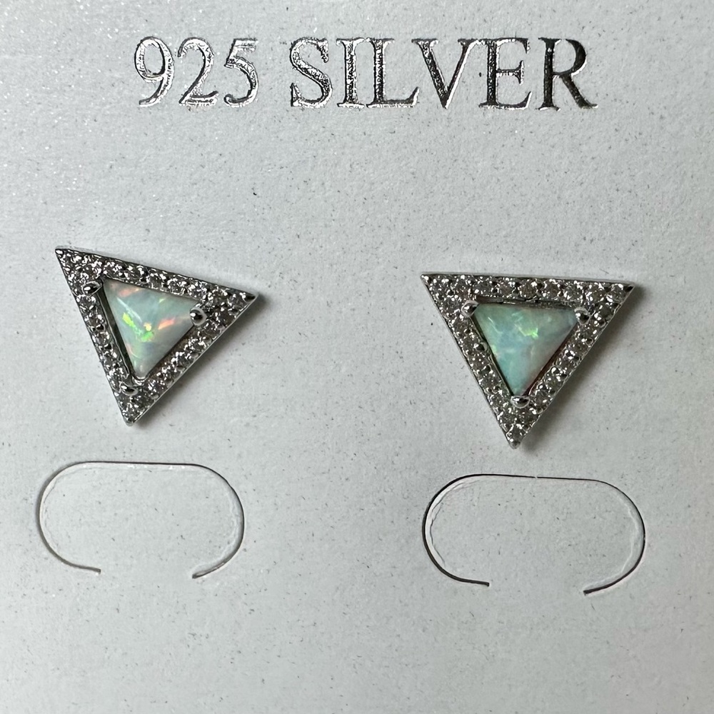 Modern Opal Triangular Sterling Silver Stud Earrings - Picture 7 of 7
